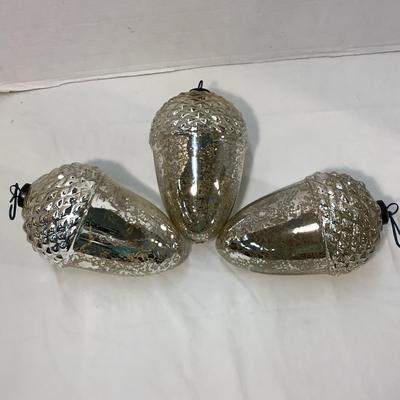 Lot 1583  Three Vintage Extra Large Acorn Shaped Mercury Glass Ornament