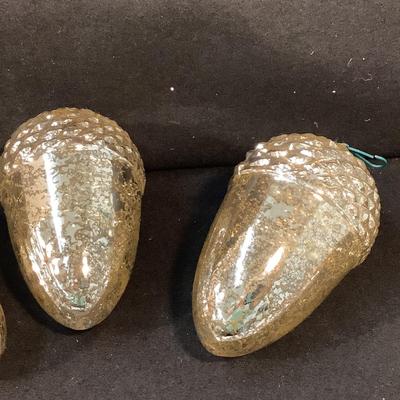 Lot 1583  Three Vintage Extra Large Acorn Shaped Mercury Glass Ornament
