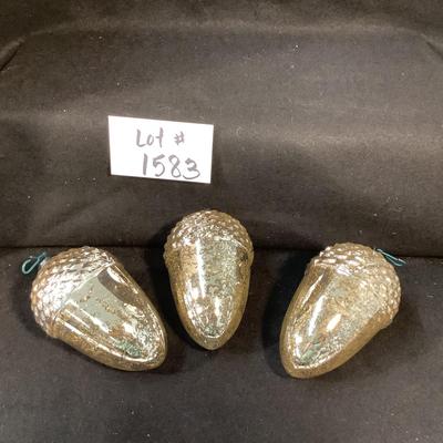 Lot 1583  Three Vintage Extra Large Acorn Shaped Mercury Glass Ornament