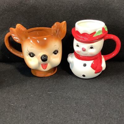 Lot 1586  Miniature Santa Punch Bowl with Four Miniature Santa Mugs/Two Sets Of Mr. & Mrs Claus Mugs/Reindeer Mug/Snowman Mug