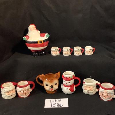 Lot 1586  Miniature Santa Punch Bowl with Four Miniature Santa Mugs/Two Sets Of Mr. & Mrs Claus Mugs/Reindeer Mug/Snowman Mug