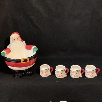 Lot 1586  Miniature Santa Punch Bowl with Four Miniature Santa Mugs/Two Sets Of Mr. & Mrs Claus Mugs/Reindeer Mug/Snowman Mug