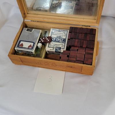Vintage box with dominos and cards