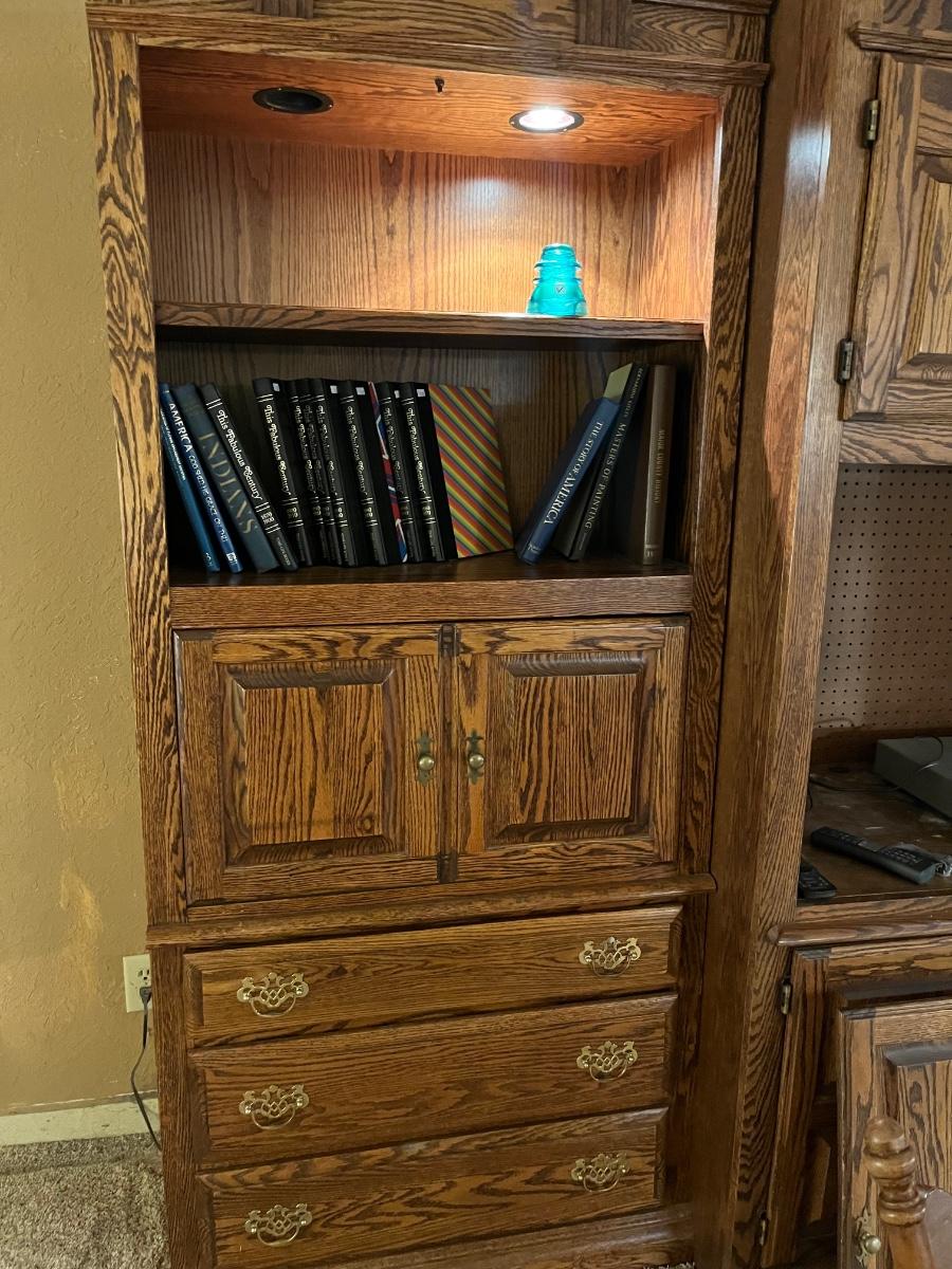 Bookcase with drop desk & drawers