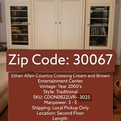 Vintage Ethan Allen Country Crossing Cream and Brown Entertainment Center