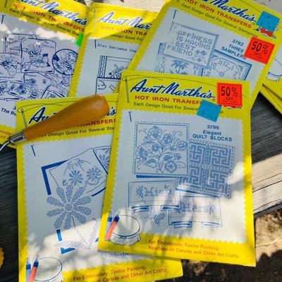 Lot of Wood Spool thread & Aunt Martha's transfers