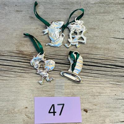 Dr. Seuss Cat in the Hat Silverplate Christmas Ornaments