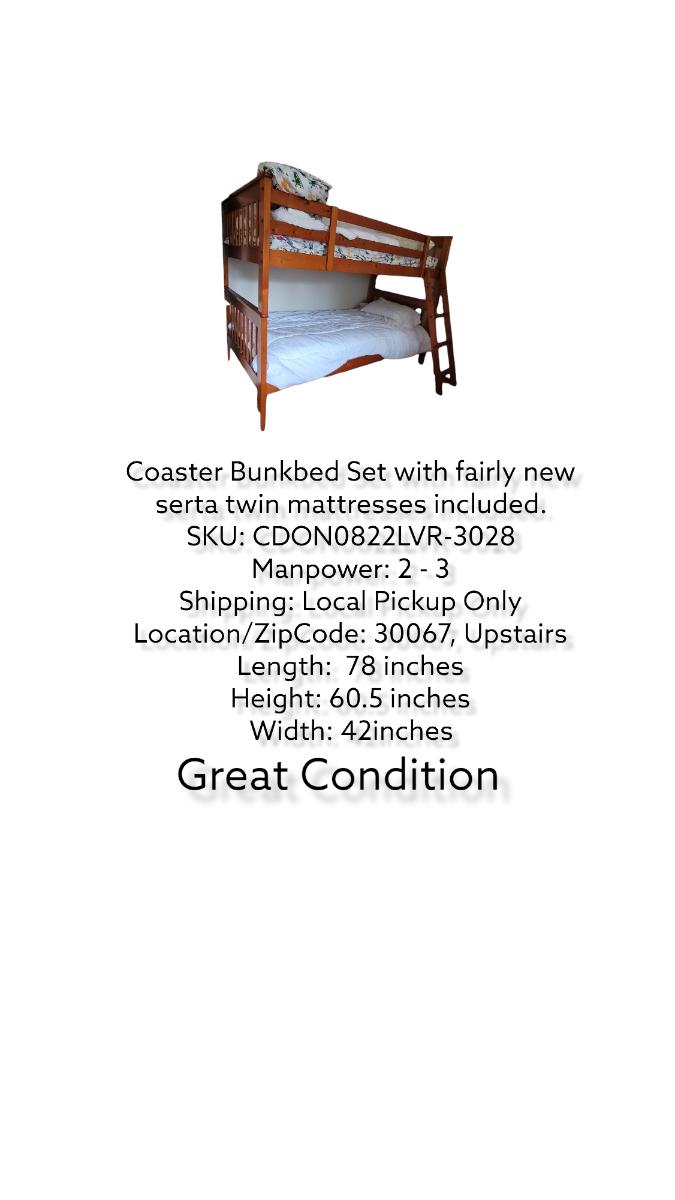 Coaster Bunk Bed, Stackable, Fairly New Mattresses