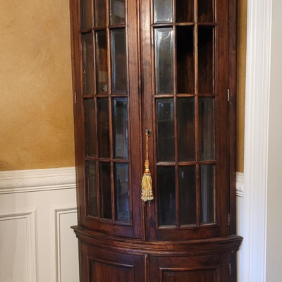 Antique Corner China Wood Cabinet Size Height 80 in, Width 30 In, Depth 24 In