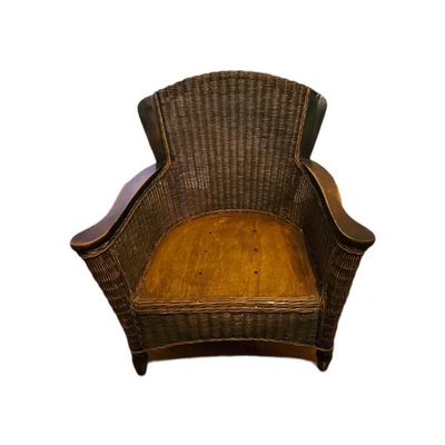 Brown Wicker Chair Missing Cushion Size Height 35 In, Width 26 In, Depth 25.5 In