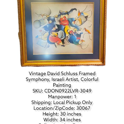 Vintage David Schloss Framed Symphony, Israel Artist Colorful Print Art DÃ©cor