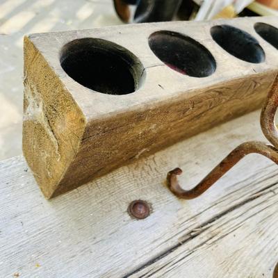 Antique wood beam candle holder