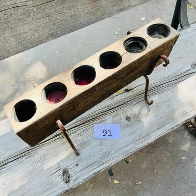 Antique wood beam candle holder