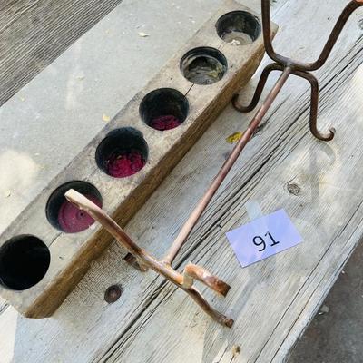 Antique wood beam candle holder