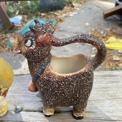 Vintage Cowboy Cowgirl Head Vases & Cow creamer