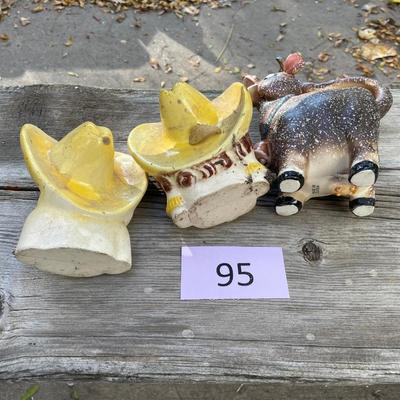 Vintage Cowboy Cowgirl Head Vases & Cow creamer