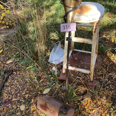 Vintage stool & tiki metal lamp