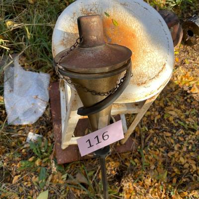 Vintage stool & tiki metal lamp