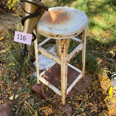 Vintage stool & tiki metal lamp
