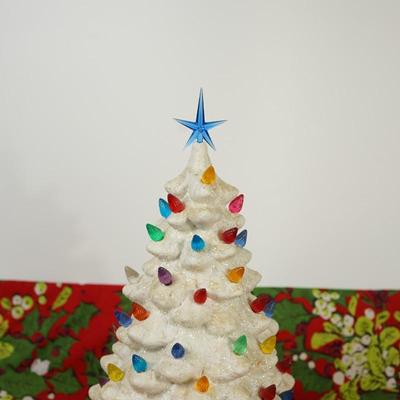 VINTAGE WHITE CERAMIC CHRISTMAS TREE W/ BLUE STAR