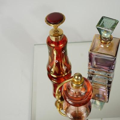 GROUPING OF PERFUME BOTTLES, AURORA BOREALIS, CRANBERRY AND ROUND SWEET PINK