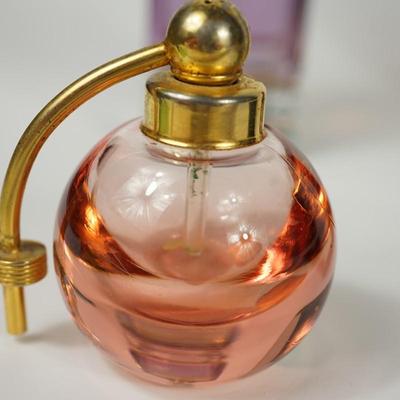 GROUPING OF PERFUME BOTTLES, AURORA BOREALIS, CRANBERRY AND ROUND SWEET PINK