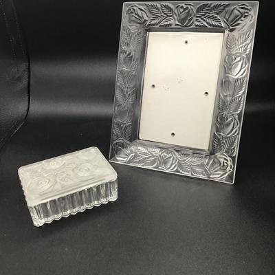 Vintage Crystal Picture Frame and Glass Box