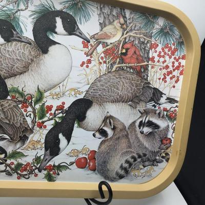 Vintage Tin Serving Tray "Preparing for Winter"