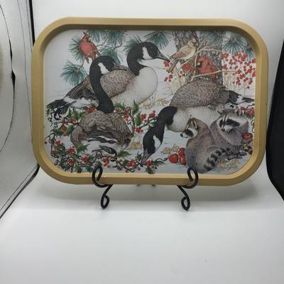 Vintage Tin Serving Tray "Preparing for Winter"
