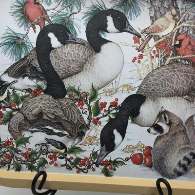 Vintage Tin Serving Tray "Preparing for Winter"