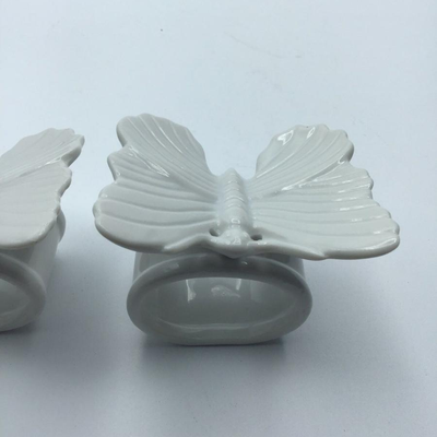 Vintage Fitz and Floyd White Porcelain Butterfly Napkin Rings 