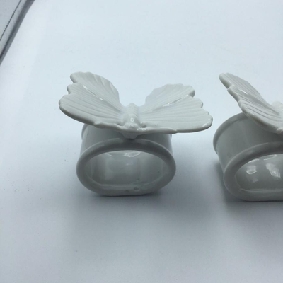 Vintage Fitz and Floyd White Porcelain Butterfly Napkin Rings 