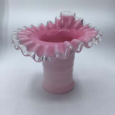 Fenton Silver Crest Pink White Clear Ruffled Edge