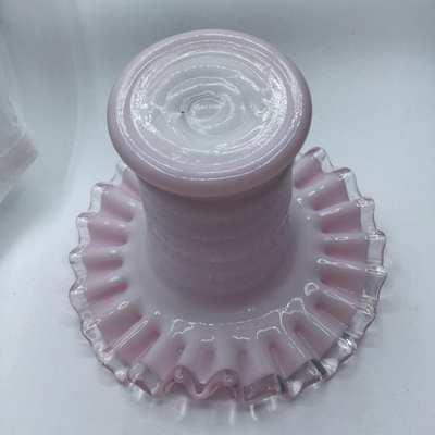 Fenton Silver Crest Pink White Clear Ruffled Edge