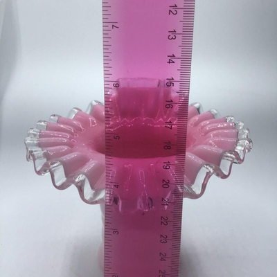 Fenton Silver Crest Pink White Clear Ruffled Edge