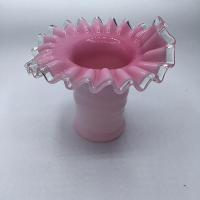 Fenton Silver Crest Pink White Clear Ruffled Edge