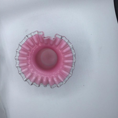 Fenton Silver Crest Pink White Clear Ruffled Edge