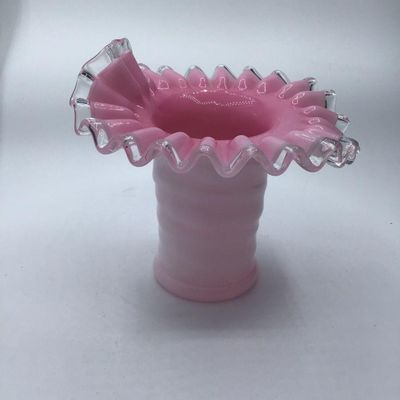 Fenton Silver Crest Pink White Clear Ruffled Edge