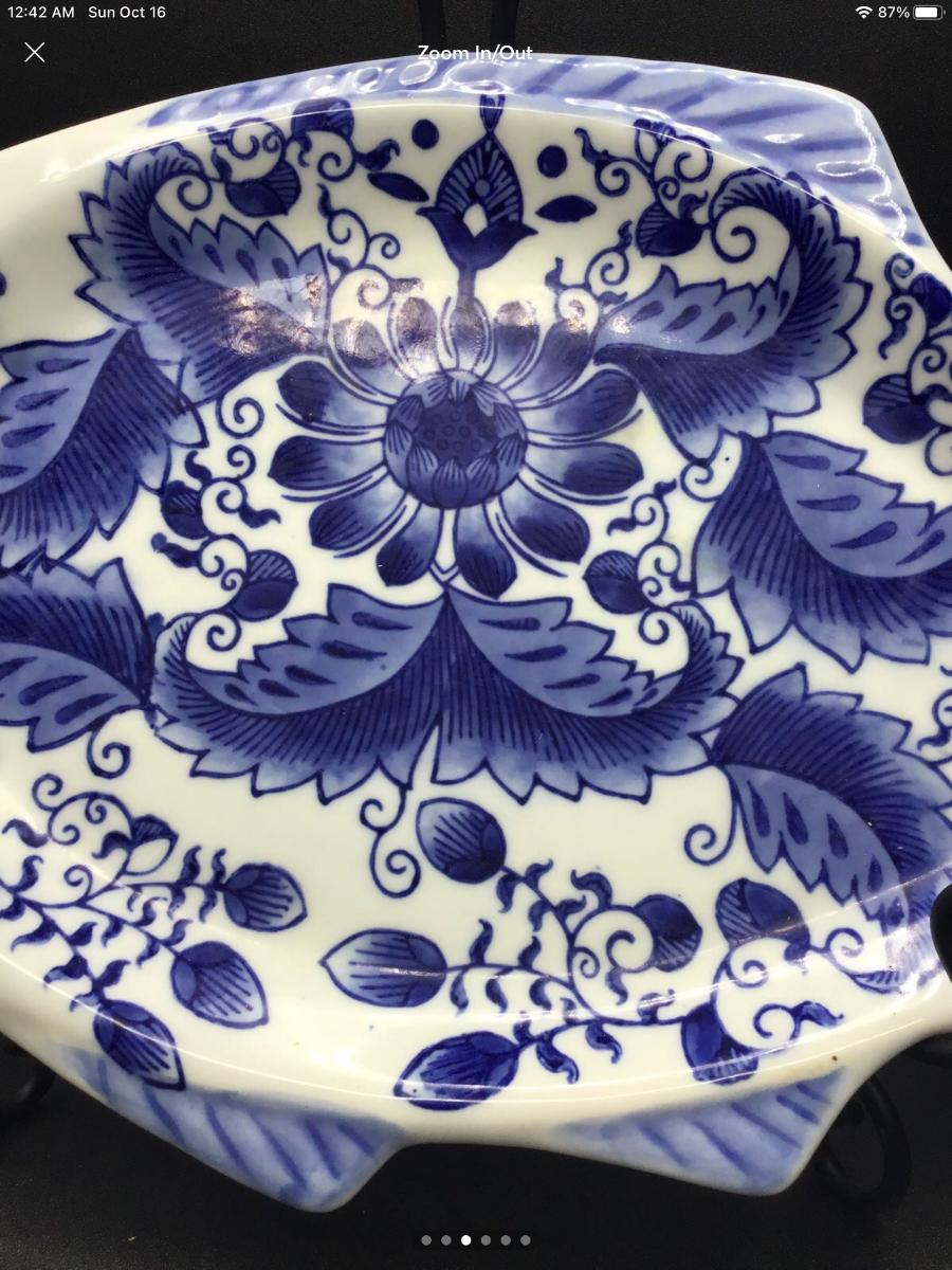 Vintage Fish Shaped Plate Platter Blue And White Delft Style