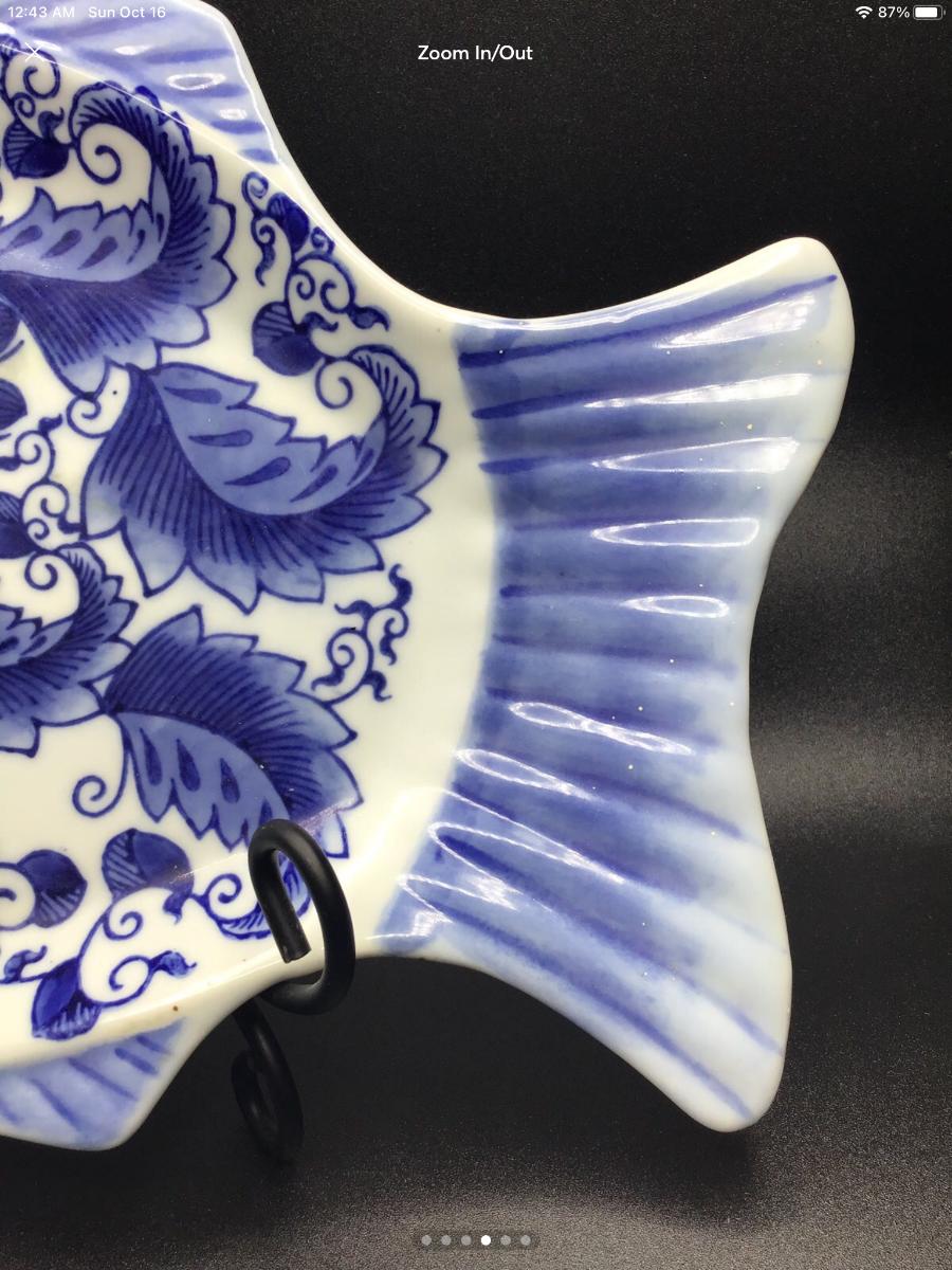 Vintage Fish Shaped Plate Platter Blue And White Delft Style