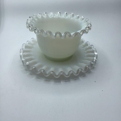 Fenton Silver Crest Ruffled Edge Condiment Mayo Bowl with Under Plate