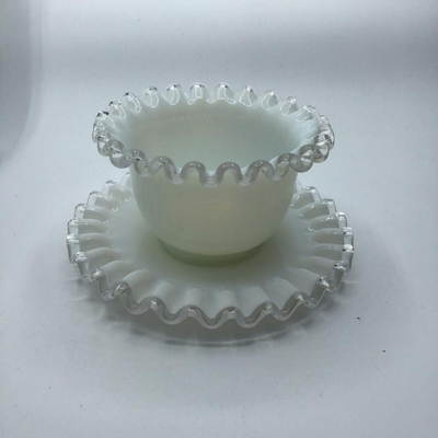 Fenton Silver Crest Ruffled Edge Condiment Mayo Bowl with Under Plate