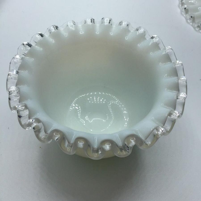 Fenton Silver Crest Ruffled Edge Condiment Mayo Bowl with Under Plate