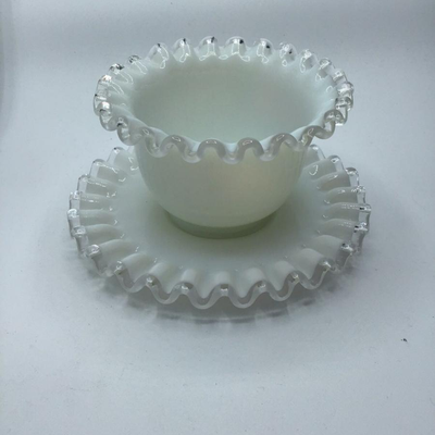 Fenton Silver Crest Ruffled Edge Condiment Mayo Bowl with Under Plate