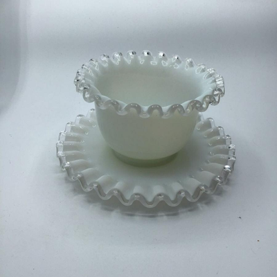 Fenton Silver Crest Ruffled Edge Condiment Mayo Bowl with Under Plate