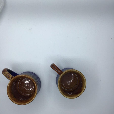 70s drip glaze Coffee Mugs Cups Turquoise/Cobalt/Brown Taiwan
