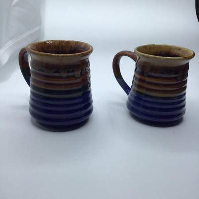 70s drip glaze Coffee Mugs Cups Turquoise/Cobalt/Brown Taiwan