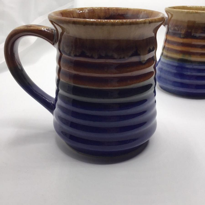 70s drip glaze Coffee Mugs Cups Turquoise/Cobalt/Brown Taiwan