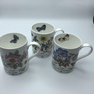 STAFFORDSHIRE Elizabethan Tea Cups Butterfly Floral