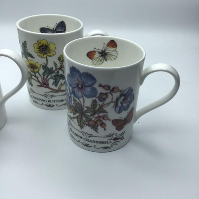 STAFFORDSHIRE Elizabethan Tea Cups Butterfly Floral